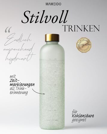 Фляга для води MAMEIDO 1 л з позначкою часу, для спорту, фітнесу, офісу, BPA free, колір Desert Sage Gold