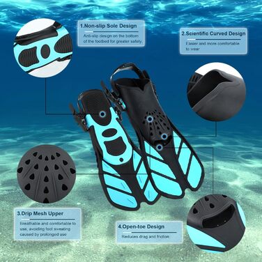 Ласти для плавання Schnorchelflossen S/M (37-41) Cyan: професійні ласти для снорклінгу та дайвінгу з регульованим ремінцем, PP+TPR