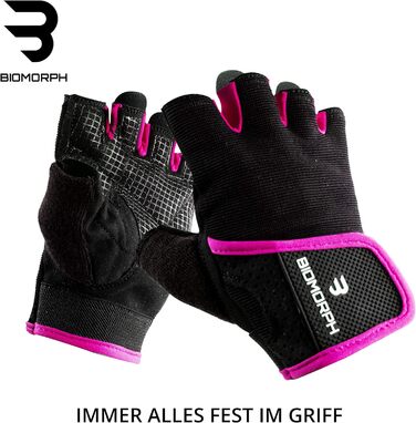 Фитнес рукавички для тренувань BIOMORPH для жінок та чоловіків | Рукавички для силових тренувань, бодібілдингу, кросфіту, рожеві, розмір S (17,5-19,5 см)