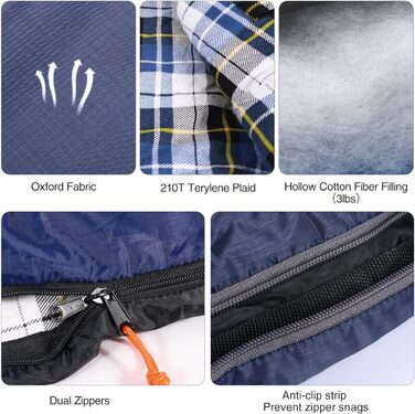 Спальний мішок Redcamp Baumwoll-Flanell для кемпінгу, 3-сезонний, теплий та комфортний, для дорослих, вага наповнювача 1.8/2/3 кг, колір морський блакитний