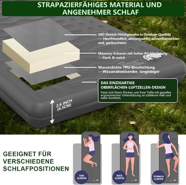 Кемпінговий килимок HiiPeak Isomatte R-Wert 9,5 з подушкою, ізольований, для зими та літа, зручний для кемпінгу, відпочинку на природі, піших прогулянок та наметів (сірий)