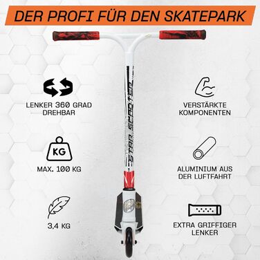 Самокат трюковий STAR SCOOTER Professional Freestyle (біло-червоний) з підшипниками ABEC-9, алюмінієвий, для дітей та підлітків від 8 років