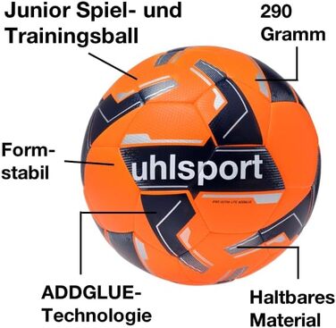 М'яч для футболу Uhlsport 290 Ultra Lite Addglue Junior - для дітей до 10 років, оранжевий/темно-синій/сріблястий