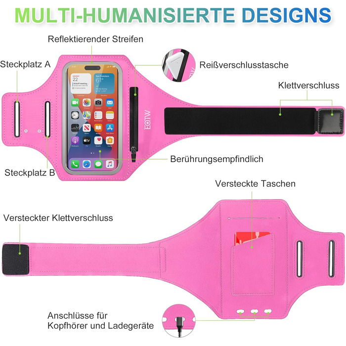 Спортивний браслет EOTW для бігу: тримач для телефону з кишенею для AirPods (5.5-6.0 дюйми)