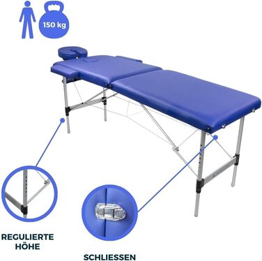 Складаний масажний стіл Mobiclinic® CA-01 Light: алюміній, штучна шкіра, регулювання висоти, 186x60 см, для фізіотерапії, 150 кг, з сумкою (блакитний)