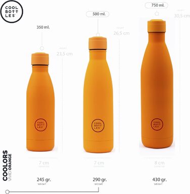 Термобутилка Cool Bottles з нержавіючої сталі 750 мл, яскраво-помаранчева, збереження холоду 36 годин, тепла 18 годин, технологія Triple-Cool, BPA Free