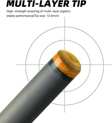 Білярдний кий Konllen CUE-X карбоновий з шкіряною обмоткою, 147 см, 12.5 мм - професійний кий для пулу