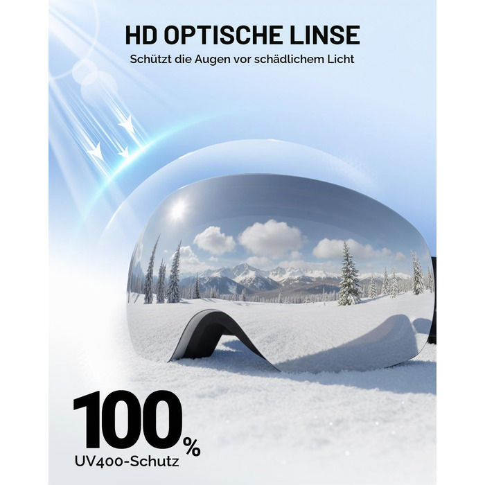 Лижна маска Meeloog безрамкова для сноуборду, антифог, захист UV400, унісекс (сіра рама, сріблясті лінзи Revo VLT 12.02%)