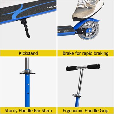 Дитячий ролер GOPLUS Roller Kinder 4 роки з LED-колесами, гальмом на задньому колесі та підніжкою, регульований по висоті, легкий алюмінієвий, складної конструкції, до 70 кг, блакитний
