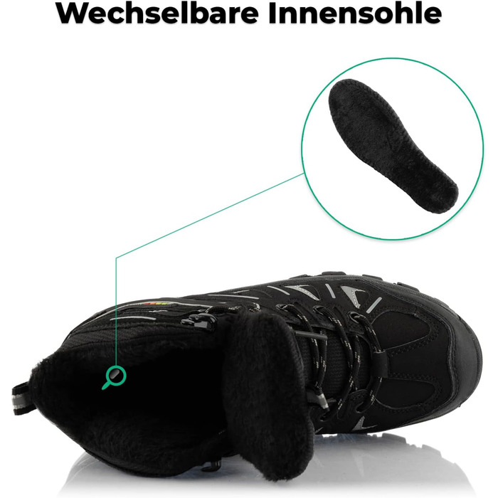 Черевики для трекінгу жіночі та чоловічі, теплі, з підкладкою, 36 EU, чорно-сірий