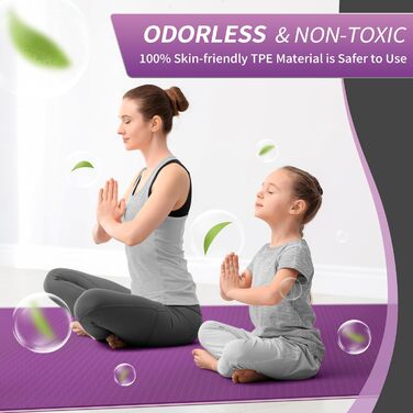 Килимок для йоги Cambivo 1,8 м x 1,2 м, TPE, фіолетовий. Килимок для фітнесу, йоги, пілатесу, воркауту.