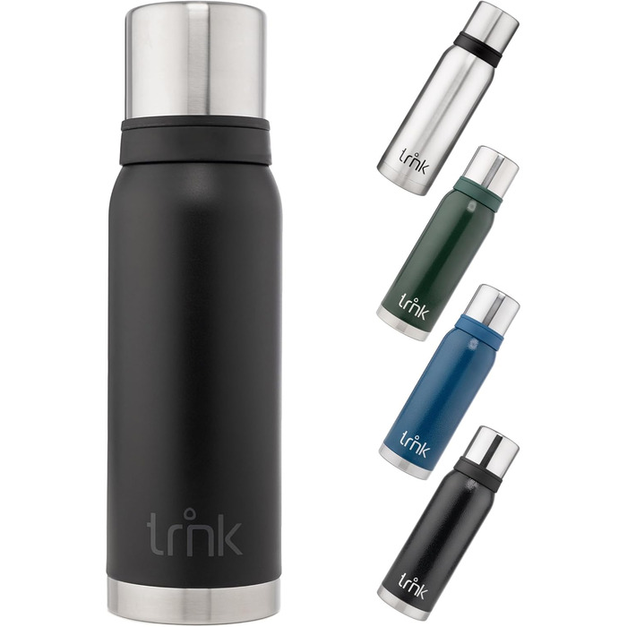 Термос TRNK Arktis 2 з нержавіючої сталі, 1200 мл, BPA-free, тримає тепло 32 години, 2 чашки, можна мити в посудомийній машині, нічний чорний матовий