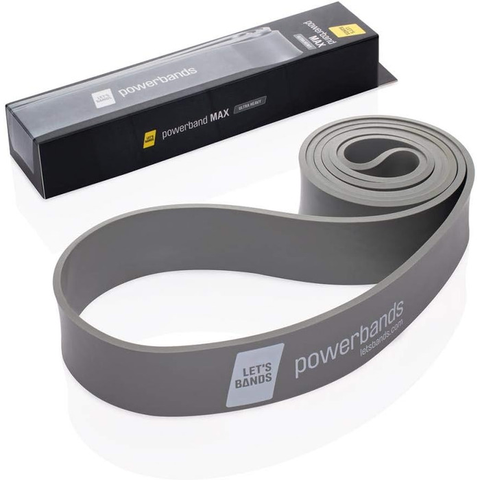 Еспандер Let’s Bands Powerbands MAX для фітнесу, 5 рівнів навантаження, для всього тіла, сірий (ультра сильний), з безкоштовним 60-денним онлайн тренуванням у додатку Lets Bands