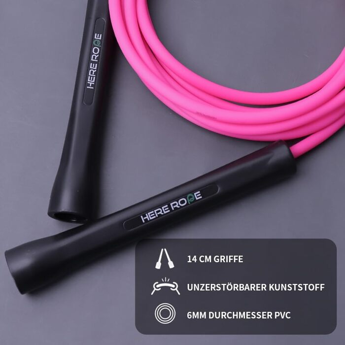 Спортивний скакалка Hererope PVC 6мм для фітнесу та боксу, швидкісна для чоловіків та жінок, 3.1 м, рожева