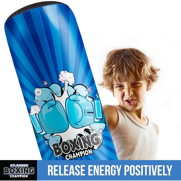 Надувний боксер для хлопчиків 4-8-12 років, стоячий бокс, карате-таеквондо, іграшка для активних ігор, подарунок на день народження, синій, міцний бокс-сет