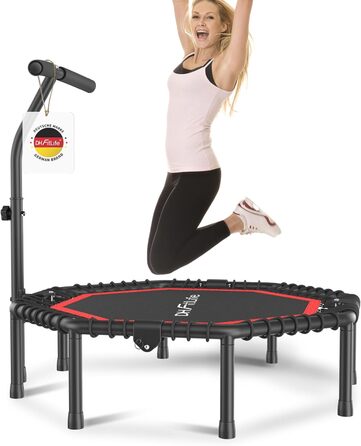 Трамплін для фітнесу DH FitLife, складаний, з тихою гумовою пружинною системою, без встановлення. Діаметр 115/128 см (45/50 дюймів), для занять в приміщенні та на вулиці, з 3 регульованими рівнями ручки.