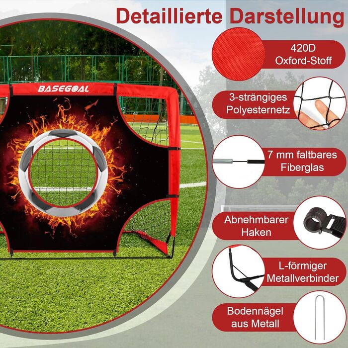Набір для тренування футболу Kinder 3 в 1 з мішенню, ціллю та сумкою, складані воріта для занять в приміщенні, на вулиці та в саду - 120x90x90 см (Червоний+Тренер)