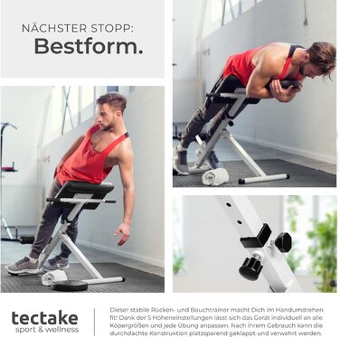 Тренажер для гіперекстензії Tectake®, регульована лава для тренувань пресу та спини, для дому, 89x69x88 см, 404162