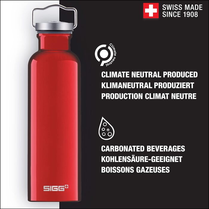 SIGG Алюмінієва пляшка для напоїв, оригінальна, сертифікована як кліматично нейтральна, підходить для газованих напоїв, герметична, легка, без BPA, 0,5/0,75 л