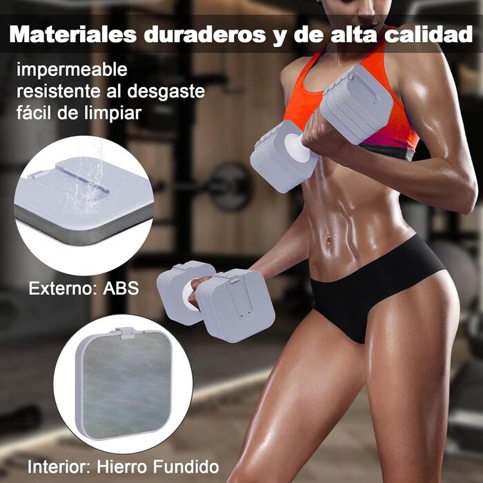 Регульовані гантелі 10 кг (2 x 5 кг), водонепроникні, компактні, легко регулюються, ідеальні для домашніх тренувань (сірі)