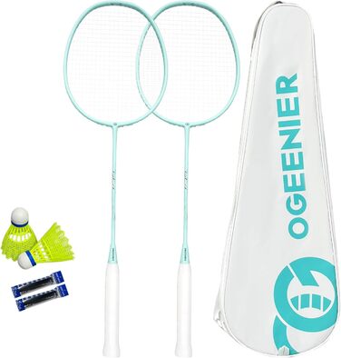 Набір для бадмінтона OGEENIER: 2 ракетки, 2 ручки, 2 волани, 1 ракетка з сумкою (зелений, 3 1/4 дюйма)