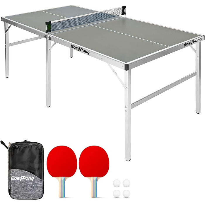 Стіл для настільного тенісу EasyPong OriginalCup, 182x91 см, сірий, преміум-якість, для вулиці та приміщення, з ракетками та м'ячами, легкий, стійкий
