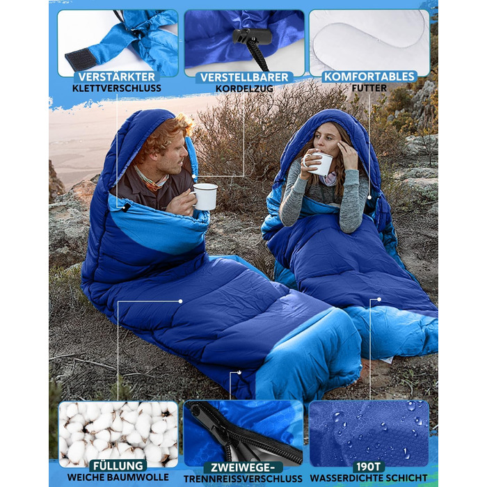 Спальний мішок 3-4 сезони, водонепроникний, ультралегкий, 220*75см (зелений/блакитний)