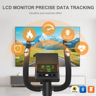 Еліптичний тренажер Neezee з Bluetooth, 16 рівнів опору, 6 кг маховиком, LCD-монітором та датчиком пульсу (Оранжевий + Чорний)