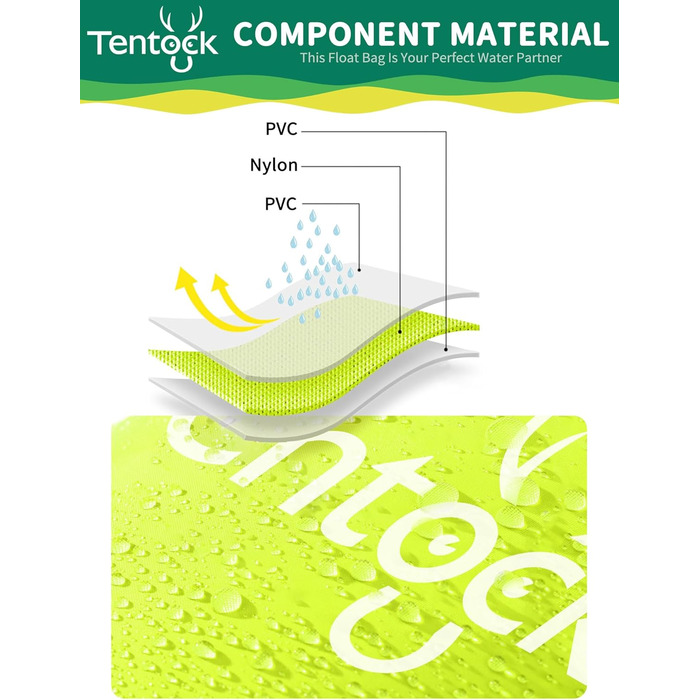 Tentock Плавуча сумка 28L, водонепроникна, надувна, для плавання та водного спорту. Безпечний плавучий засіб для триатлонів, каякінгу та снорклінгу. Колір: яскраво-зелений.