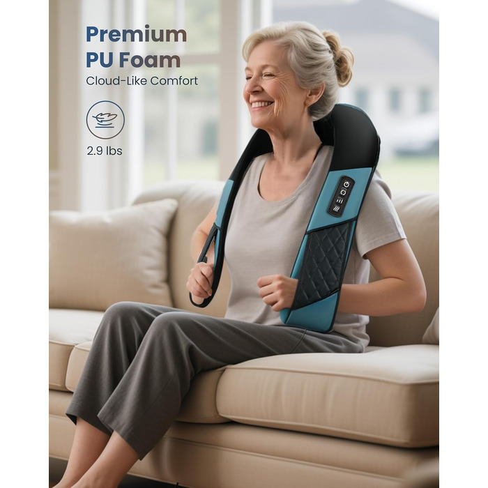 Масажер для шиї COMFIER бездротовий Shiatsu з підігрівом, 3D глибокий масаж, для шиї, спини, попереку, подарунок для жінок та чоловіків, блакитно-чорний