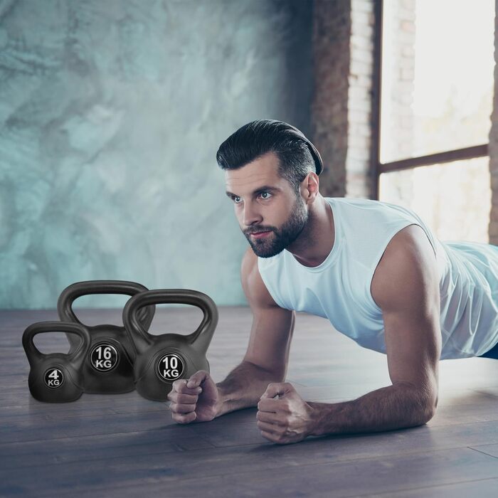 Kettlebell Relaxdays 16 кг, пластикова гиря для фітнесу, чорна, для жінок і чоловіків