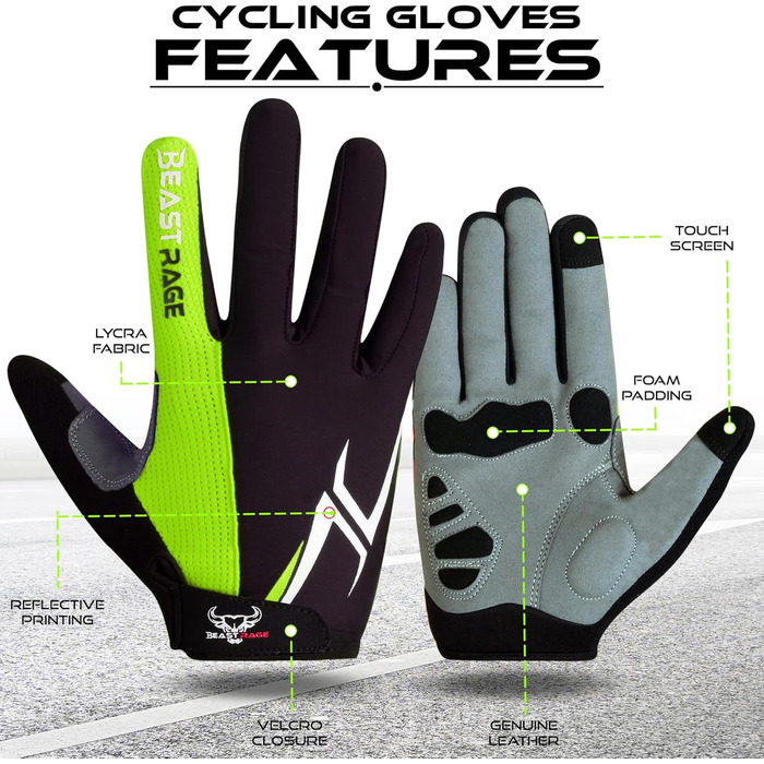 Велосипедні рукавички Beat Rage для чоловіків та жінок, повні пальці, гелеві, антиковзкі, амортизуючі, для важкої атлетики, фітнесу, MTB, (S, повний палець)