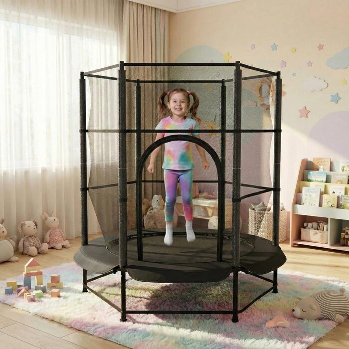 Батут для дітей LIFERUN Ø140 см з сіткою безпеки, для саду та дому, до 50 кг, чорний