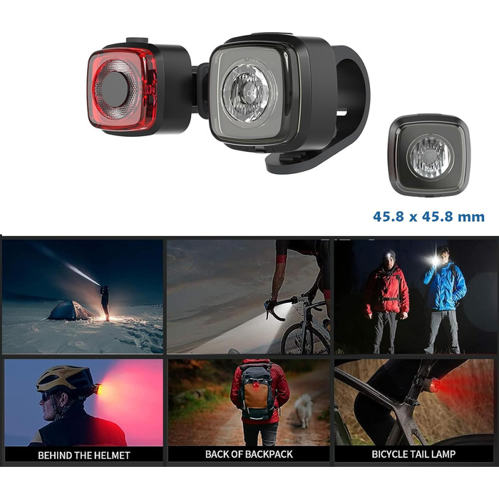 Набір LED-фаро для велосипеда, сертифікований StVZO, 600mAh, зарядка Type-C, передній + задній ліхтар, водонепроникність IPX5