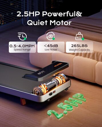 Біговий доріжка з нахилом для дому та офісу, 2.5 PS, портативна під стіл, вантажопідйомність 120 кг, з пультом ДУ, LED-дисплеєм (сріблястий)