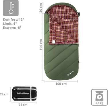 Сплячий мішок KingCamp Freespace 250 Winter -8°C, широкий, з бавовни, оливковий