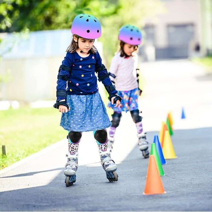 Дитячий велосипедний шолом Kinder-Fahrradhelm з набором захисту (наколінники, налокітники, рукавички) для хлопчиків та дівчаток 3-8 років, рожевий/блакитний/зелений