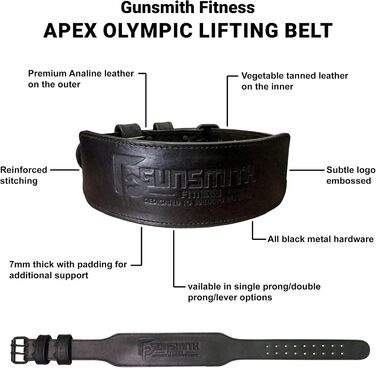 Пояс для важкої атлетики Gunsmith Ultra-Premium, ручна робота, чорний, для чоловіків і жінок, фітнес, пауерліфтинг, олімпійський спорт, тренажерний зал