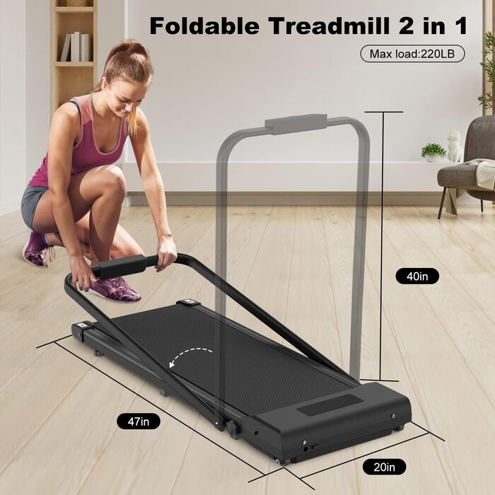 Електрична бігова доріжка bigzzia Walking Pad 2.5 к.с., складана, для дому та офісу, швидкість 1-10 км/год, до 120 кг, портативна з LCD-дисплеєм