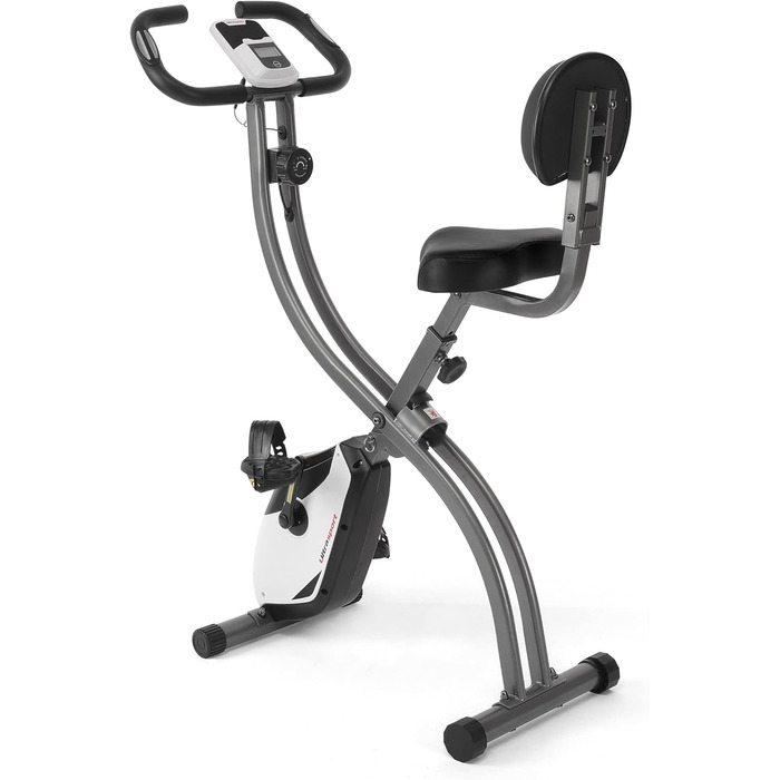 Велотренажер Ultrasport F-Bike 150/200, складаний, 8 рівнів опору, з тримачем для планшета, сенсорами пульсу, LCD-дисплеєм, для спортсменів і людей похилого віку, з спинкою, чорний/сріблястий