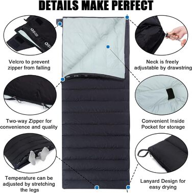 Спальний мішок ультралегкий, компактний для кемпінгу та трекінгу, 3-4 сезони, Outdoor/Indoor (Чорний, 0°C)