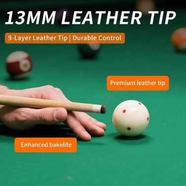 AKLOT Більярдний кий 58' (18oz-21oz) - канадський клен, 13 мм шкіряний наконечник, 3D ручка, прецизійне з'єднання, 4 кольори