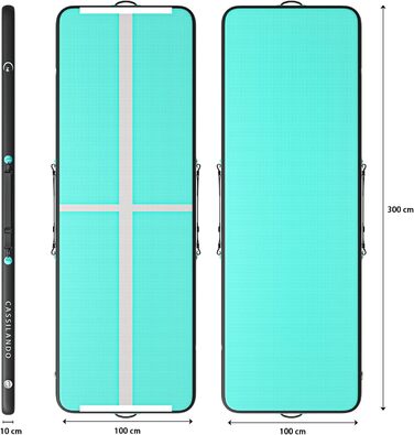 Airtrack CASSILANDO 300x100x10 см - Надувний мат для гімнастики, акробатики та йоги (М'ятний/Чорний)