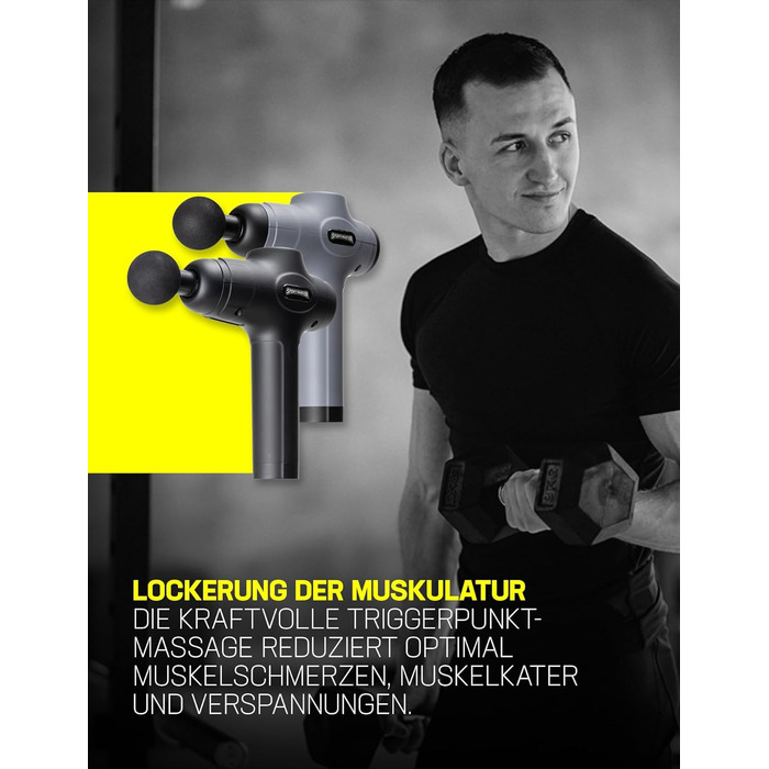 Електрична масажна пістолет SPORTINATOR Level Up з насадками, LCD-екраном, USB-C, у кейсі (сірий)