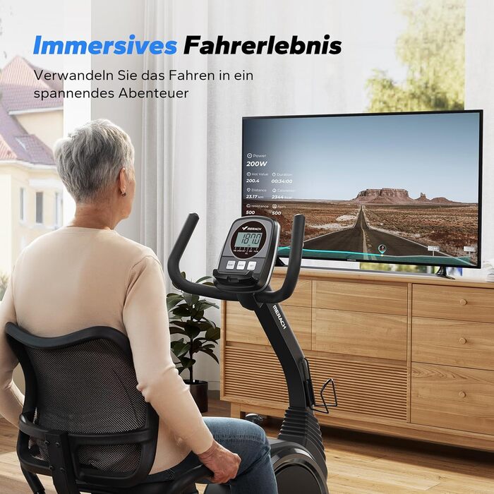 Велотренажер MERACH Liegeergometer для дому з 8 рівнями регулювання опору, легкий, з Bluetooth, LCD-дисплеєм та датчиками серцевого ритму, чорний