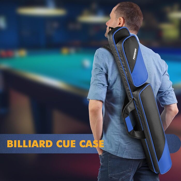 Чохол для більярдної cue 2x2 на 2 киї з кишенями на блискавці для аксесуарів, міцний, поліестер, з плечовим ременем та ручкою, м'який, для жінок та чоловіків (Синій / Чорний)