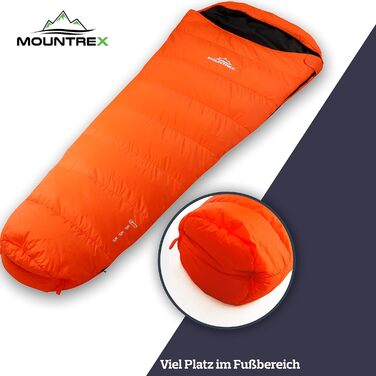 Сплячий мішок MOUNTREX® - ультралегкий, компактний (760г/1500г) - Outdoor, літній, 3-4 сезони (300г/м²) - мішковидний, для кемпінгу, подорожей, фестивалів - теплий, з'єднувальний (Orange, 3 сезони - 1500г (RV Links))