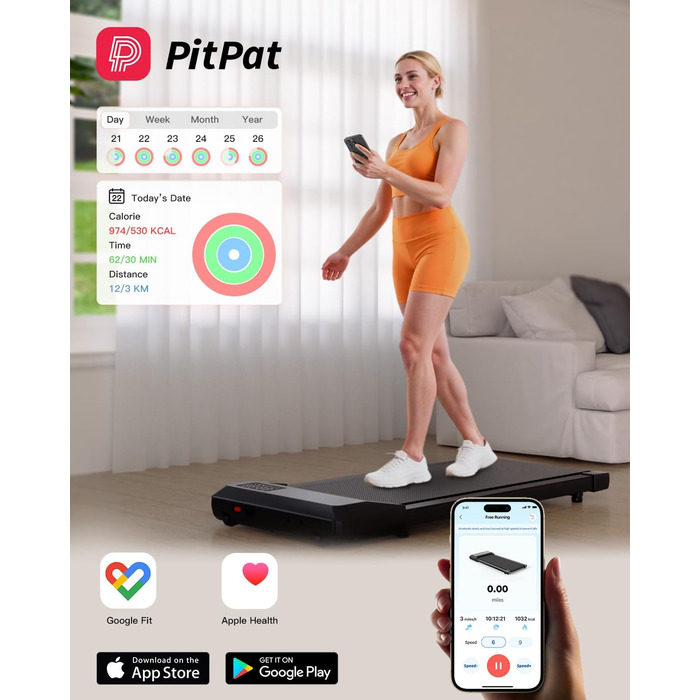 Walking Pad Lacuffy 2.5 HP: біговий доріжки для дому з керуванням через додаток, підтримка 136 кг, чорний, 90 см