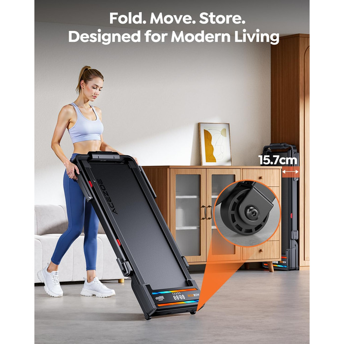 Бігова доріжка для дому Laufband з нахилом 0-15%, 3.0HP, складна, з динаміками, до 136 кг, розмір 137x72x13 см
