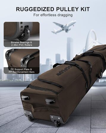 Скі-сумка Skitasche 360° з роликами, водонепроникна, 1200D, для 1/2 комплектів лиж, 190 см, Khaki